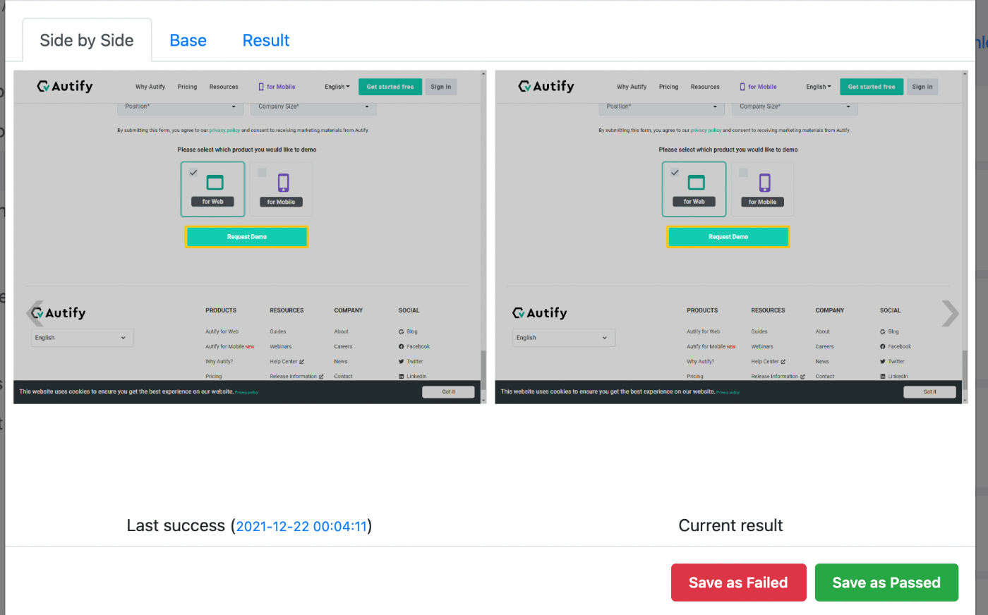 A screenshot describing result and base images