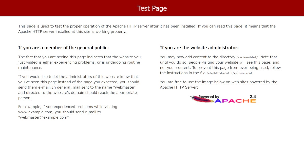 Apacheテストページ