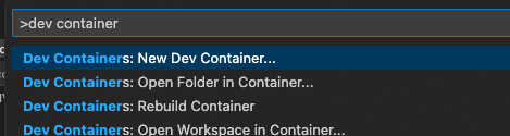 コマンドパレットからのdev container作成