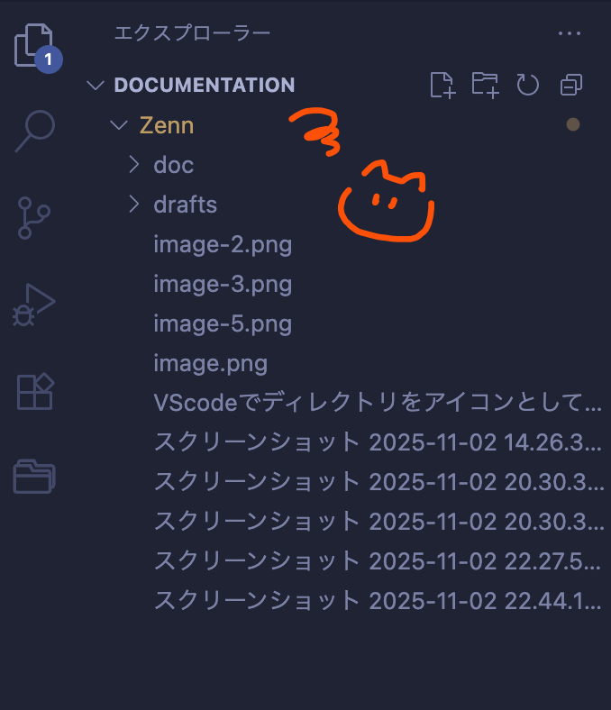 画像1: フォルダアイコンのないVScode