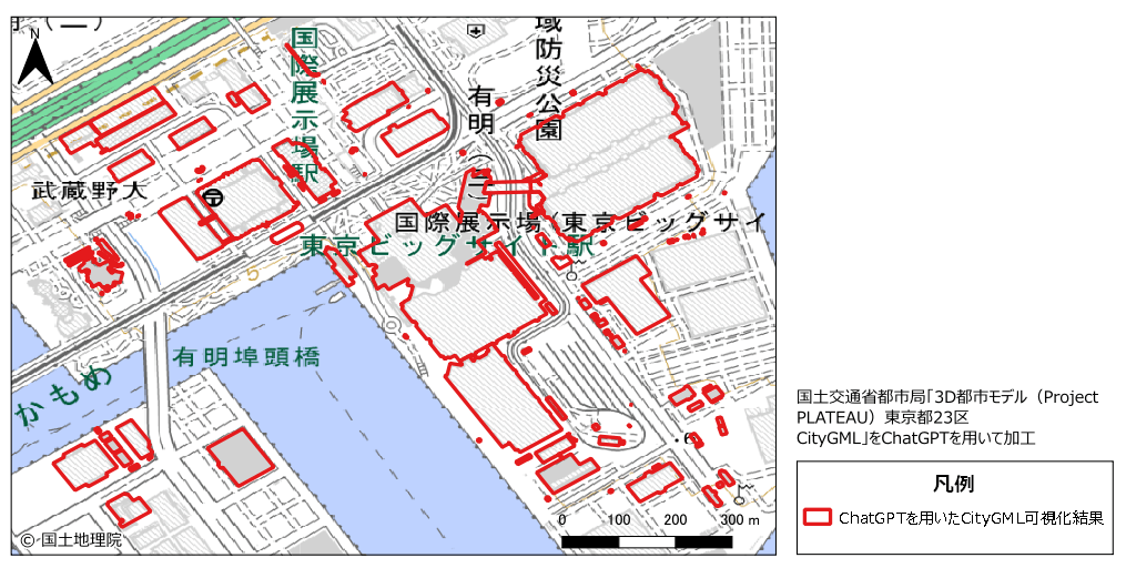 ChatGPTの出力結果をQGISで表示した様子