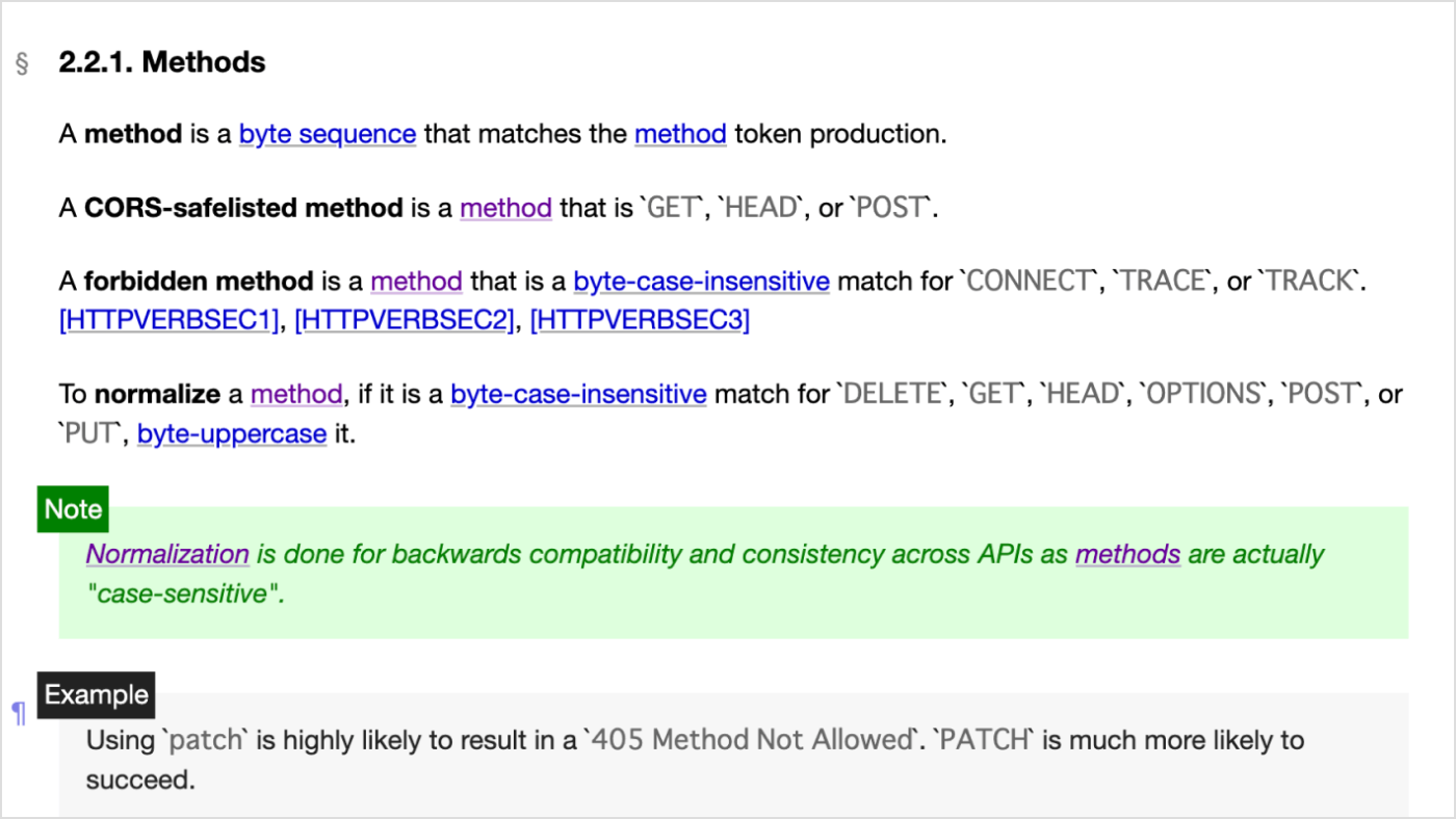 Fetch Standard の 2.1.1. Methods のスクリーンショット