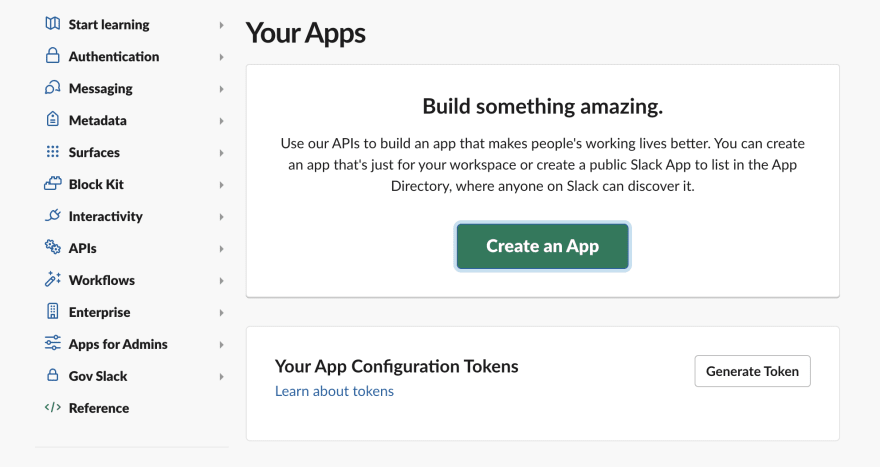 Slack Create an App