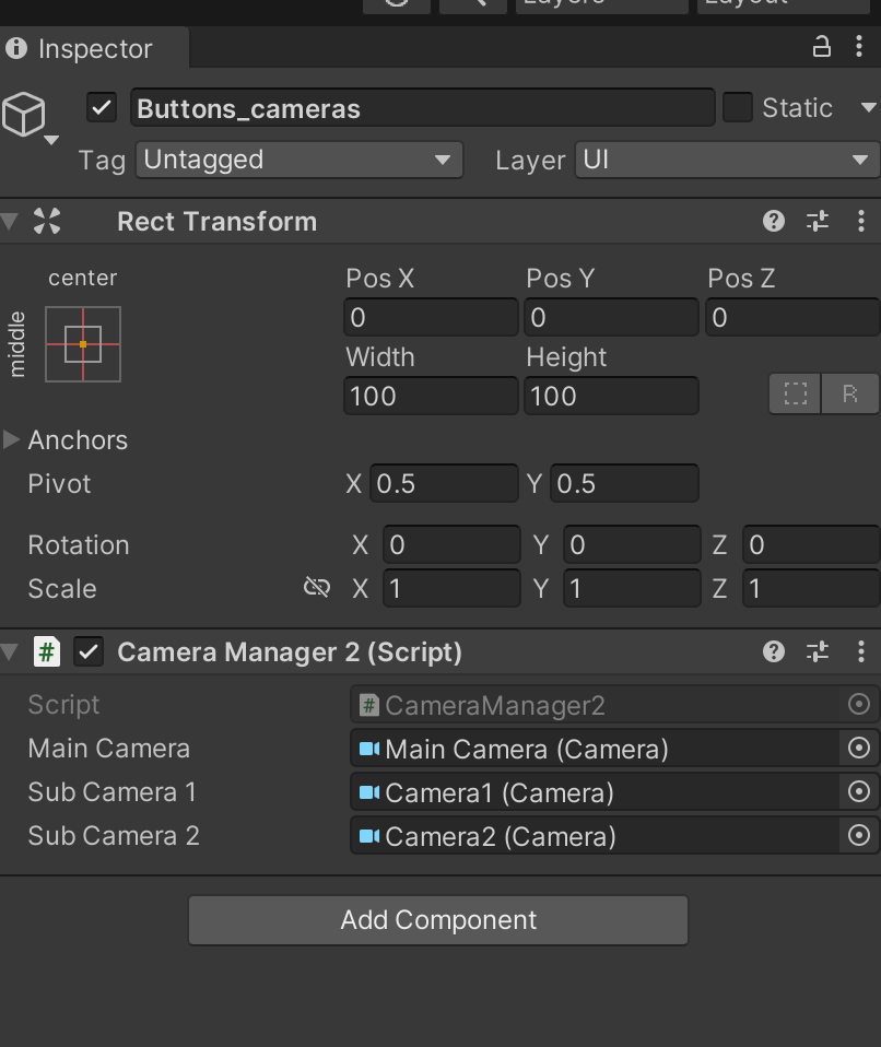 複数cinemachine固定カメラ+オートムービングカメラをシーンに組み込んで、切り替えをGUIボタンで行う