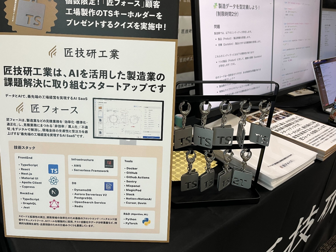 キーホルダーがブース上で並んでいる