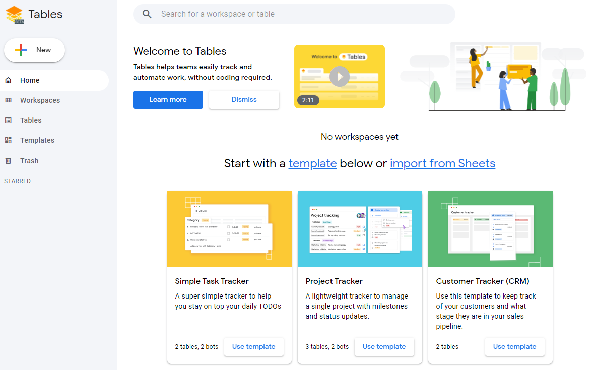 Googleのプロジェクト管理のためのノーコードツール Tables を使ってみた