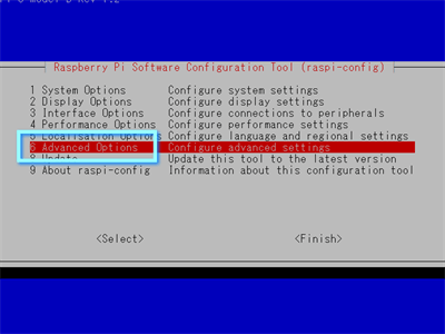 ↑ 上下矢印キーで「6 Advanced Options」に合わせ、[Enter]キーを押す ↑