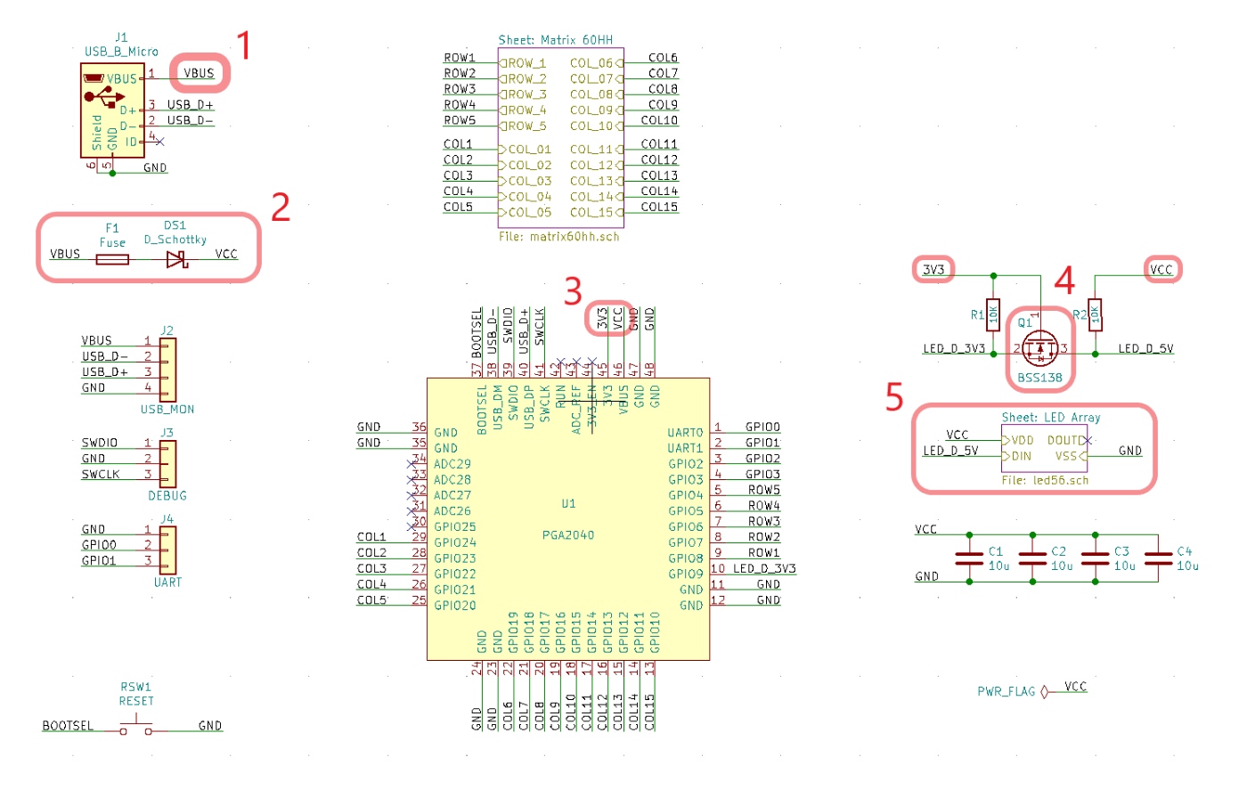 PGA2040でNeoPixelを光らせた回路