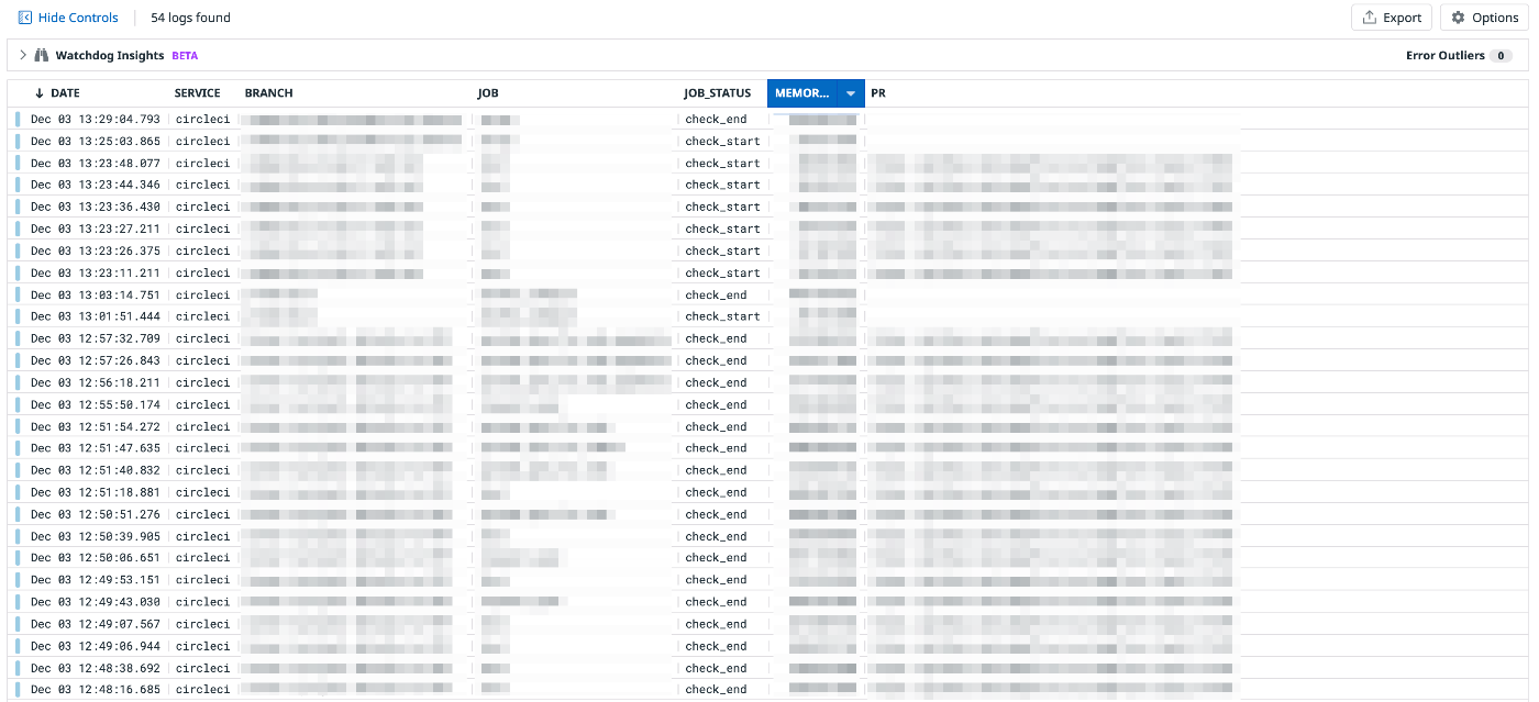 Memory Usage in Datadog Logs