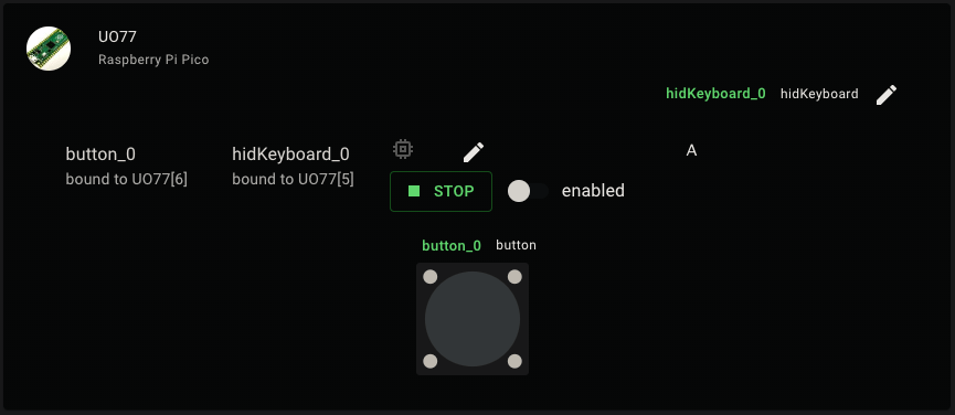 DeviceScriptのシミュレーターの画面で擬似的なボタンが表示されている