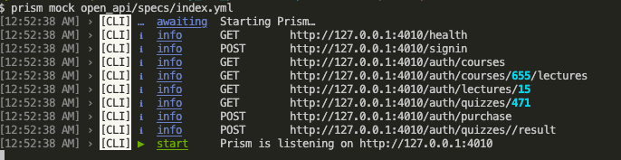 127.0.0.1:4010にbindしたPrismサーバ