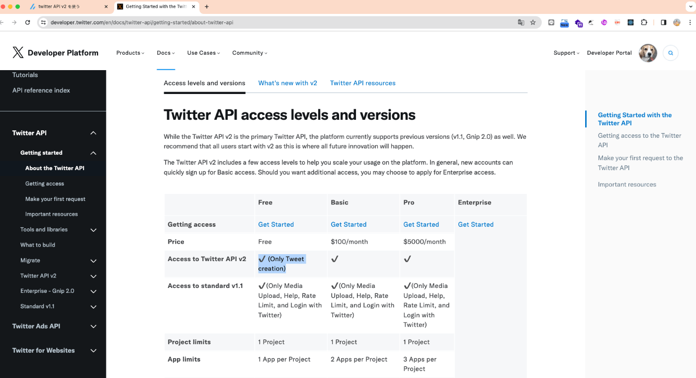 twitter API v2 を使う