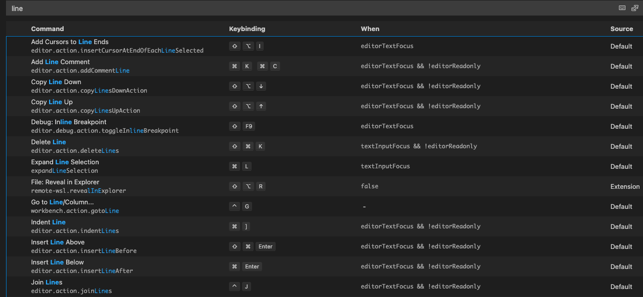 VSCodeショートカット設定画面