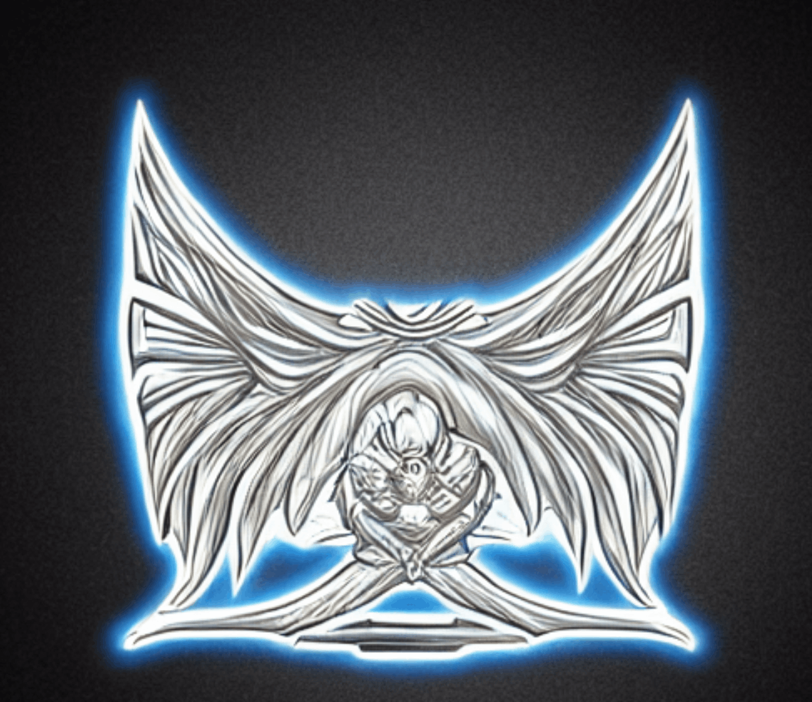 Logo about a silvery bird is spreading both wings by Akira Toriyama in Dragon Quest style , no background