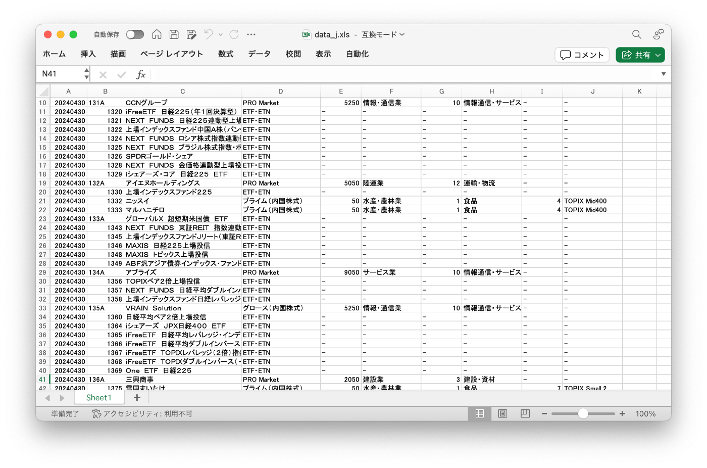 「東証上場銘柄一覧（2024年4月末）」Excelファイル