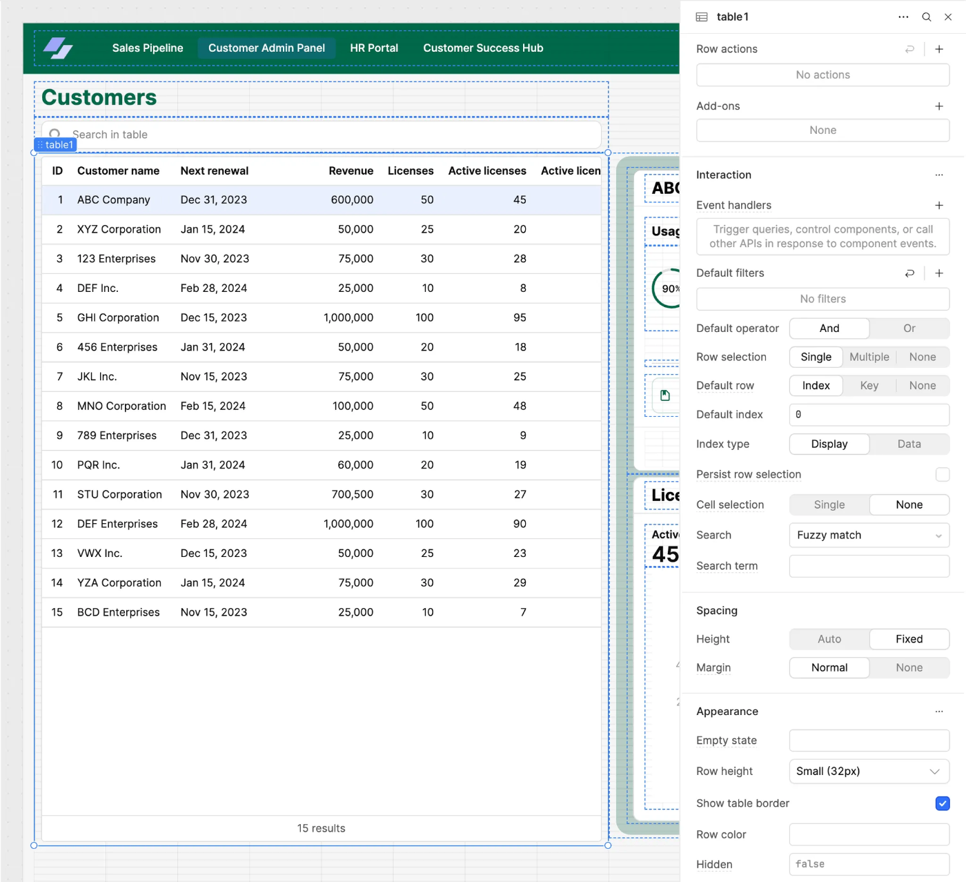 サンプルアプリケーション（https://retool.com/templates/rest-api-admin-panel より）