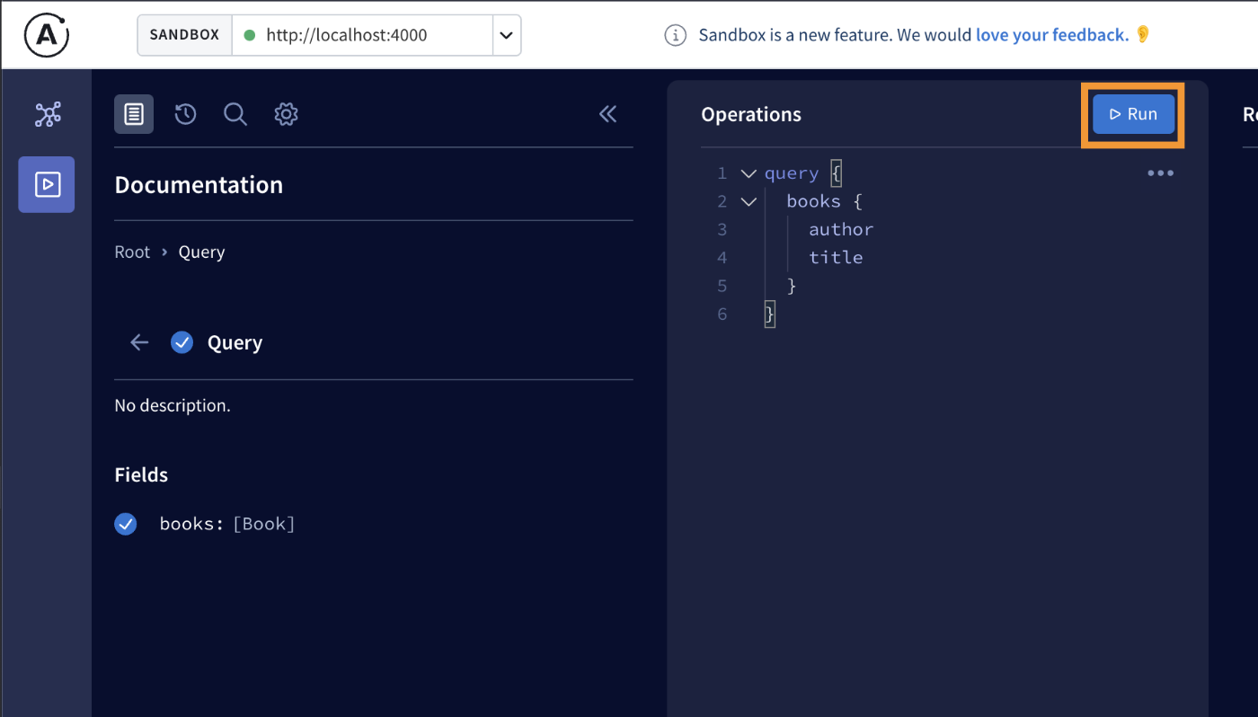 Apollo Sandboxでのクエリ実行