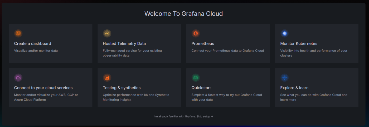 Grafana Cloudログイン直後