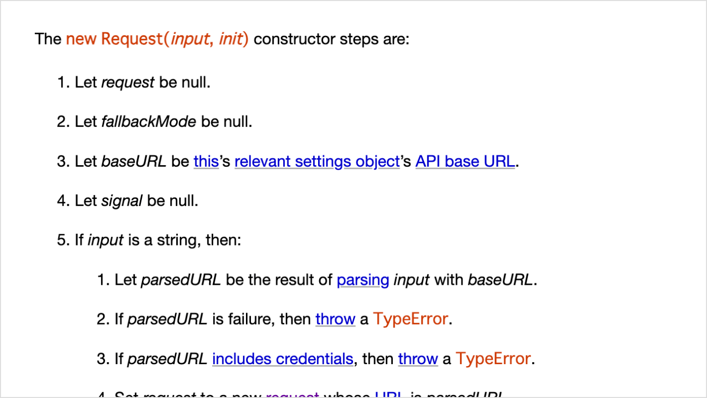 Fetch Standard の 5.4 Request class のスクリーンショット