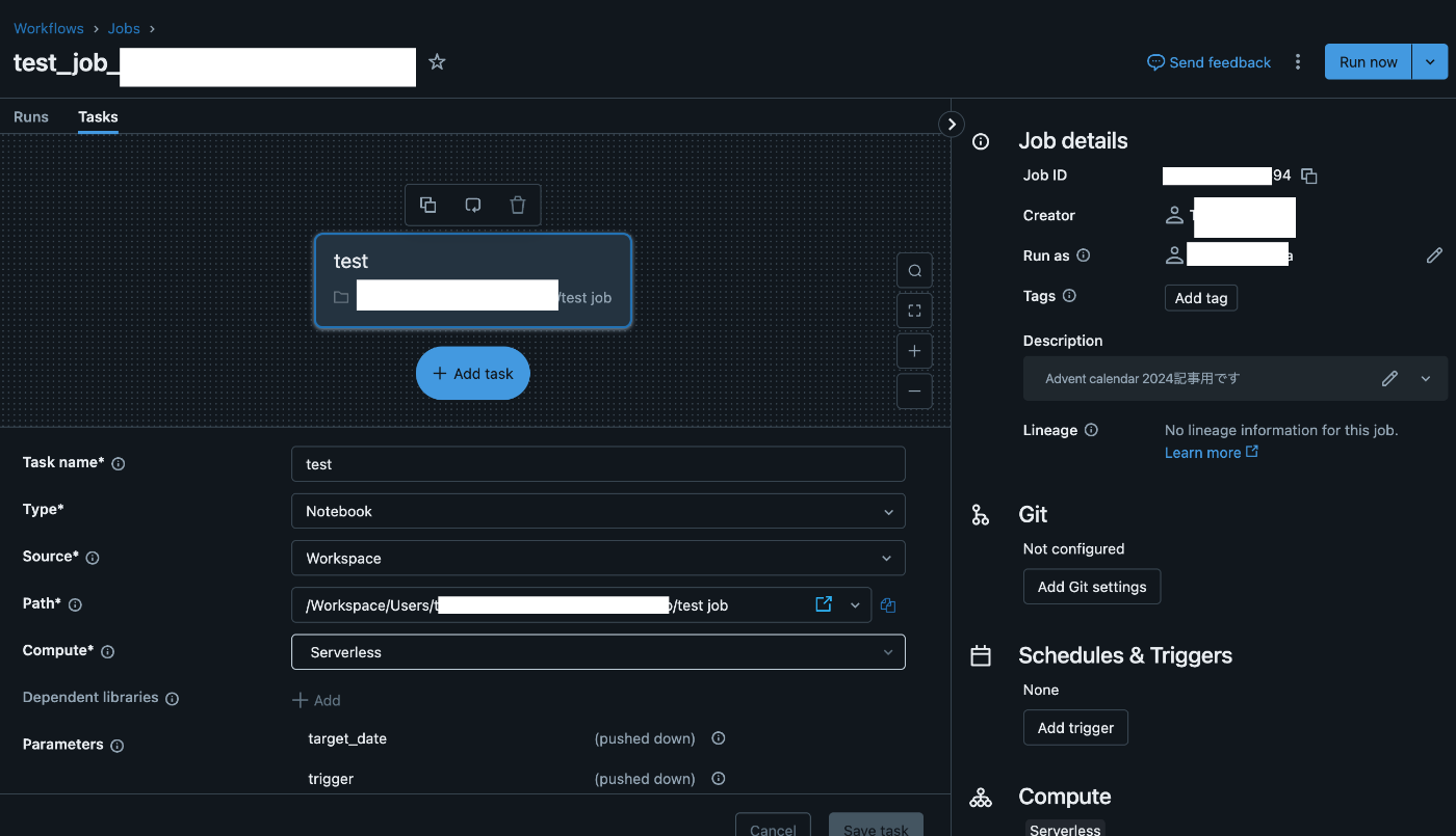 Databricks Jobの設定