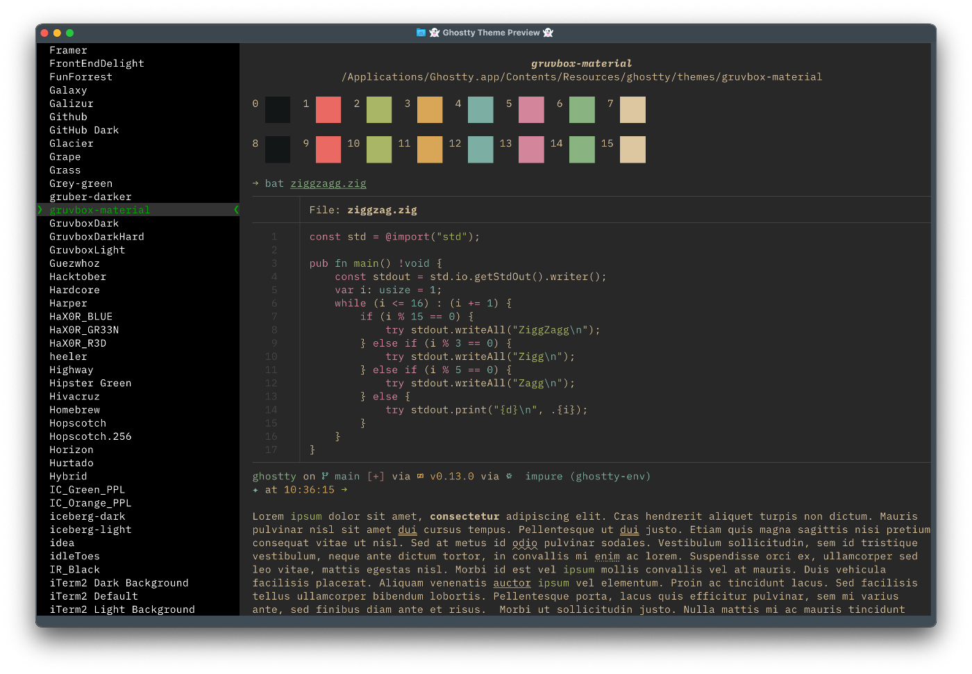 list-themes on Ghostty