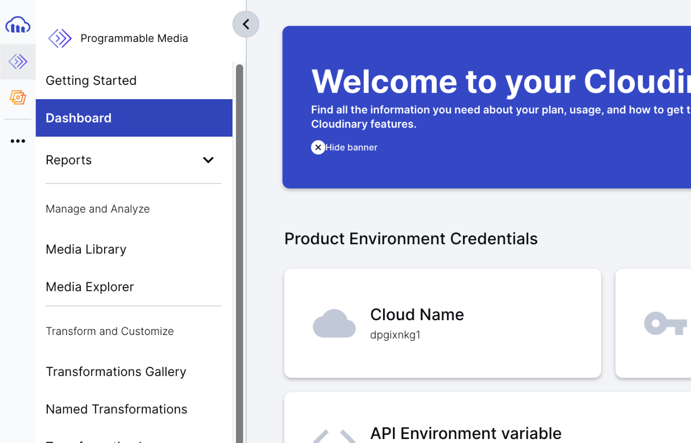 Programmable MediaのDashboardページにあるCloud Name