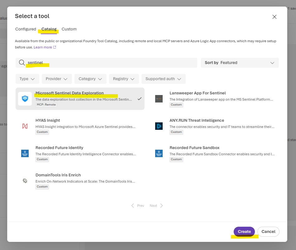 Microsoft Foundry で Sentinel MCP サーバーに接続する AI エージェントを作る