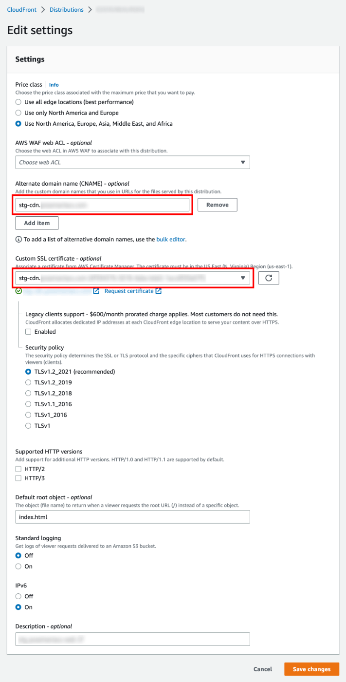 Preview of preferences of CloudFront