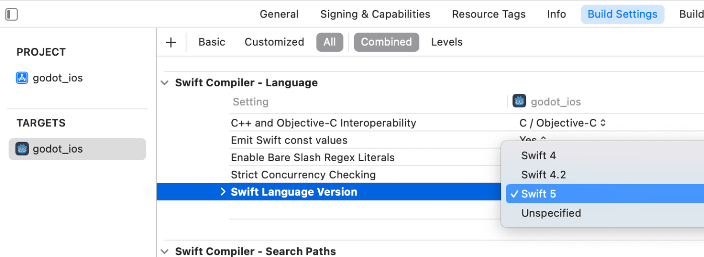 Swift のバージョンが指定されていないエラーが発生したら設定する項目