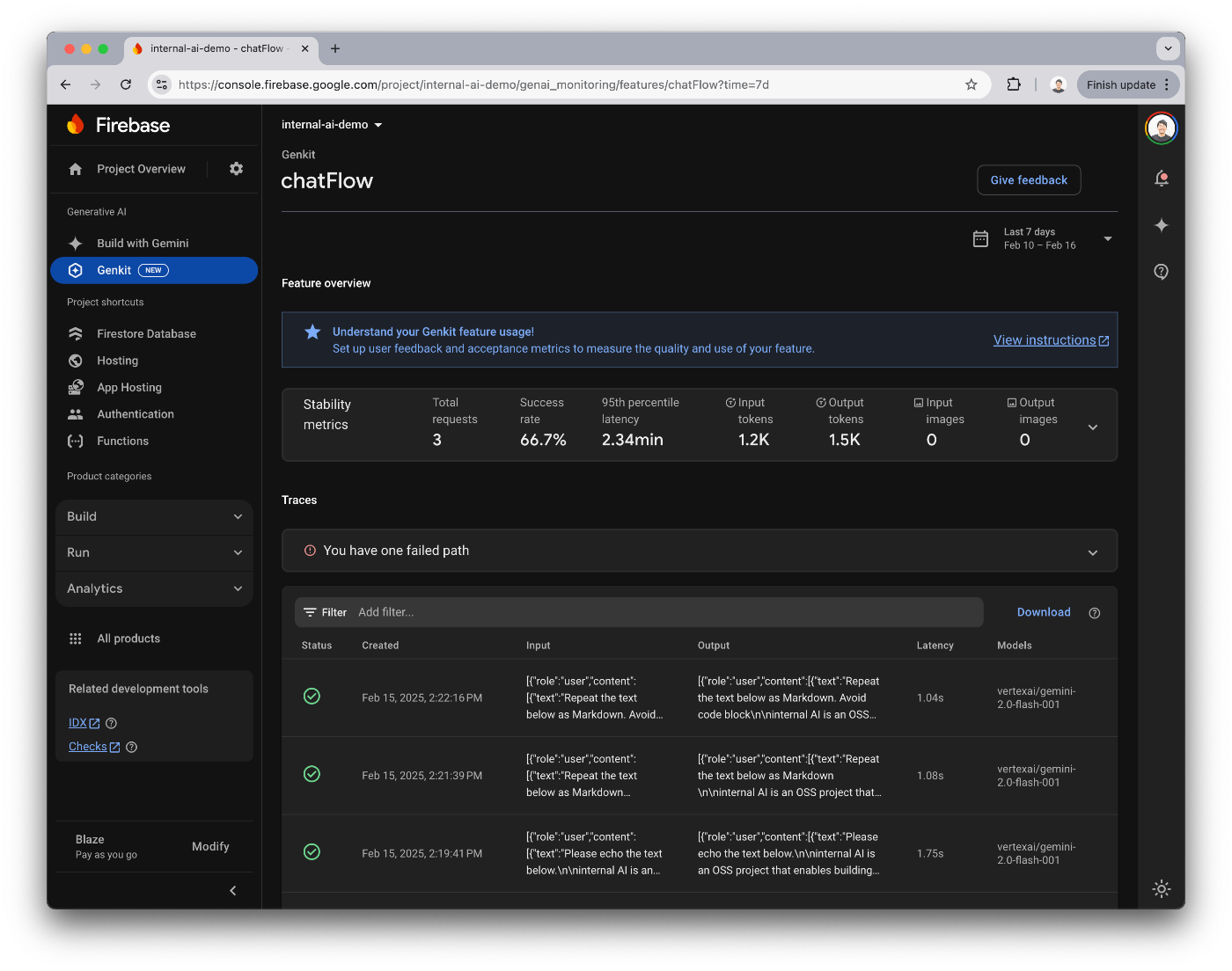 internal AI - Firebase AI Monitoring