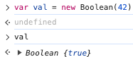 new Boolean(42) の 実行結果