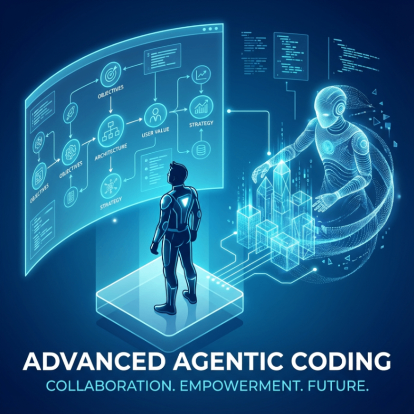 エンジニアが提示した設計図(What/Why)を基に、AIエージェントが自律的にシステム(How)を構築している様子のイラスト