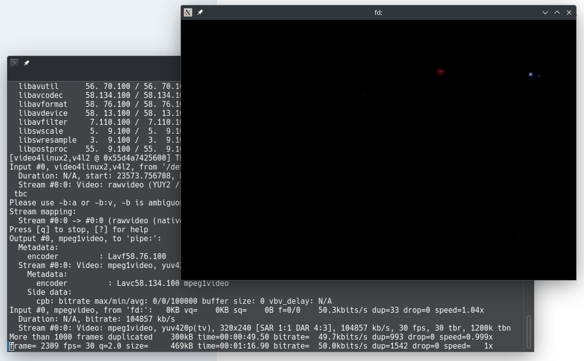 SSHとパイプ越しでのffplayのスクリーンショット