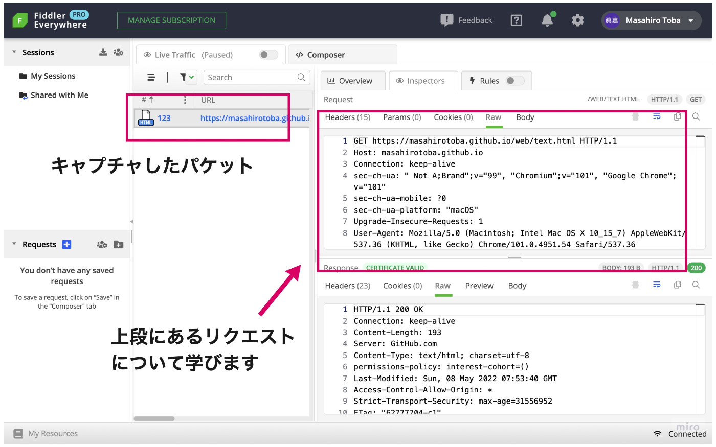 テキストのみWebページ(リクエスト)｜HTTPの仕組み(パケット