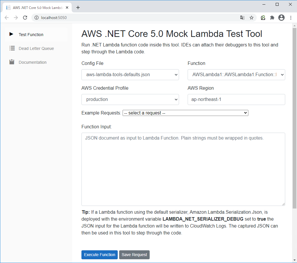 AWS .NET Mock Lambda Test Tool