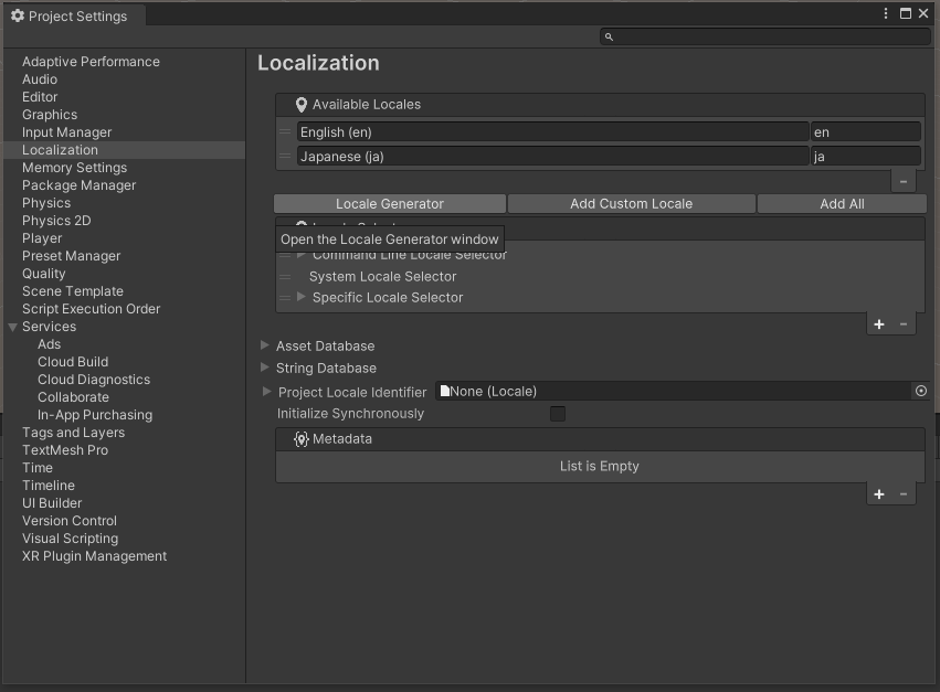 Unityからの公式で提供されている多言語対応の機能Localizationを触ってみた