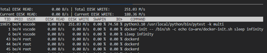 同期処理時の iostat のスクリーンショット