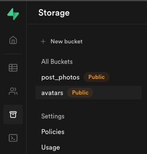 avatars Bucket に Public ラベルが付与されている