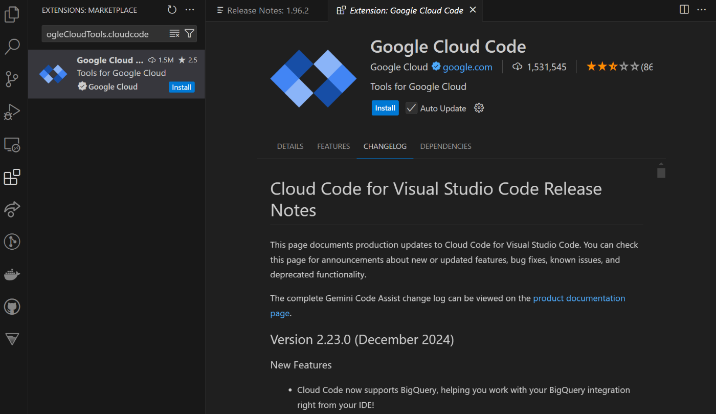 Google Cloud拡張のChange Log