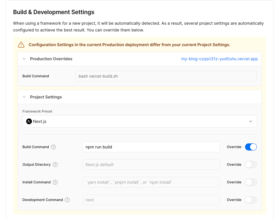 Build & Development Settings