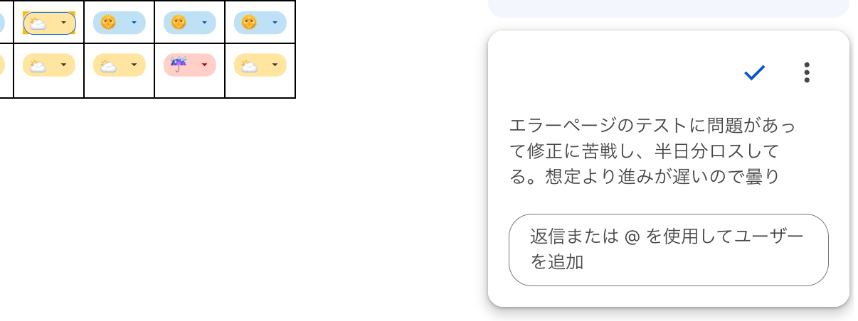 進捗お天気にコメントをつけている