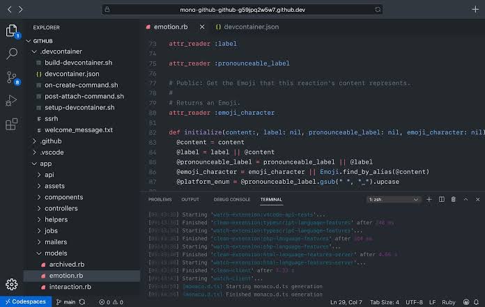 Codespacesのスクショ画面