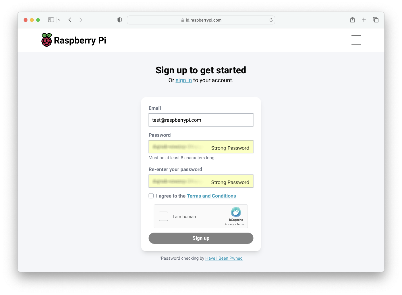 raspberry pi id 作成画面