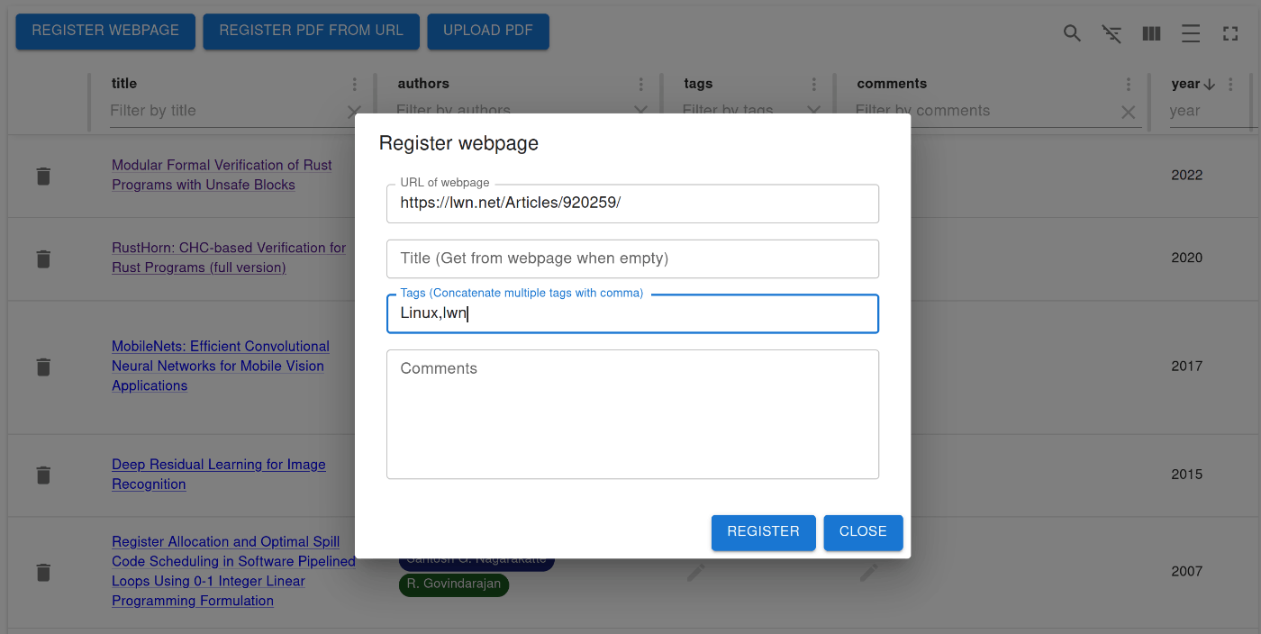 Register webpage