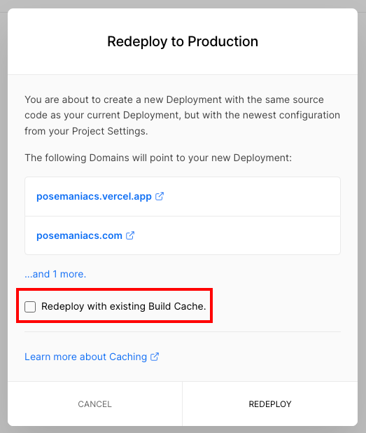 Redeploy without Build Cache