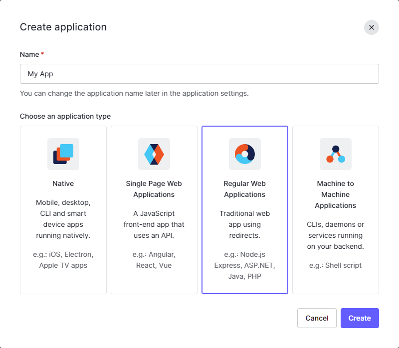 Auth0 - Create application