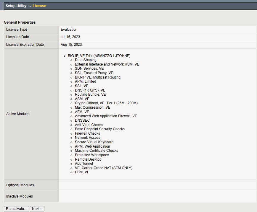 F5の仮想ロードバランサ（BIG-IP） Version 16.1.3をSetup Utilityで