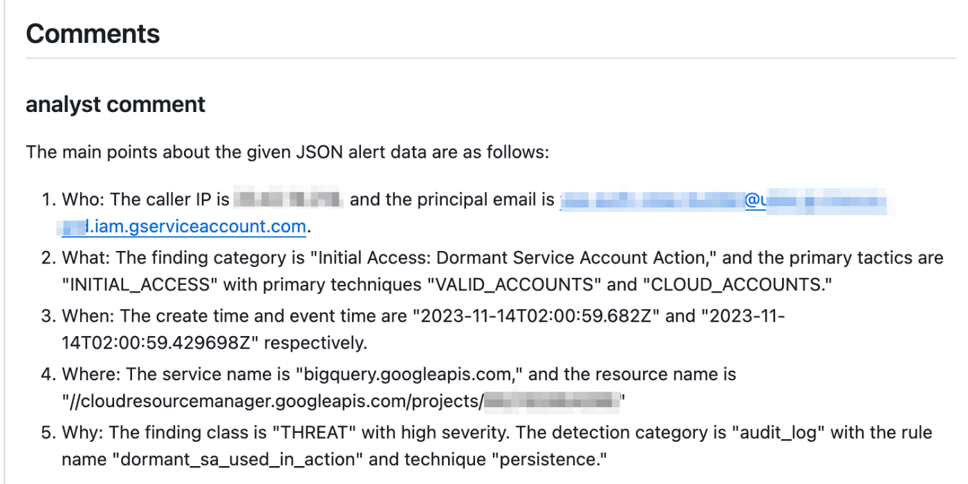 JSONで受け取ったGoogle CloudのSecurity Command CenterからのfindingをChatGPTに要約してもらった例