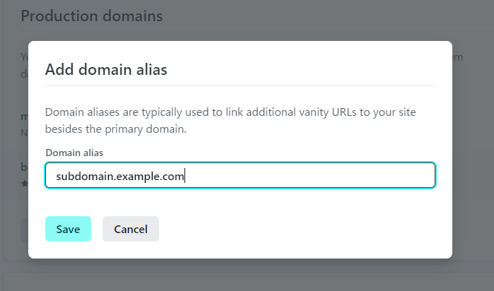 Netlifyのdomain aliasの設定画面