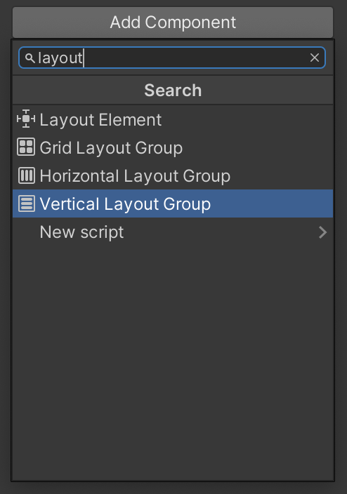 Vertical Layout Groupを追加する